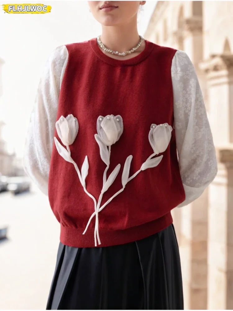 

New Year Christmas Cute Pullovers Jumpers Knitted Tops Cute Sweet Girls Women Winter Casual Print Beaded Sweaters