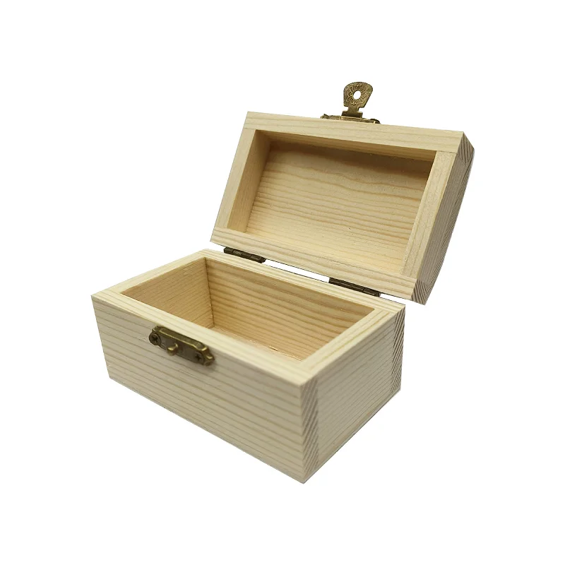 Picture 6: Rectangular Pine Wood Box Hand-Painted Large Capacity Solid Wood Packaging Locking Storage Box Handicraft Container Lid Desktop