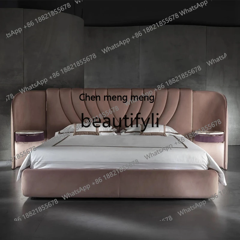 Italian light luxury widescreen bed mansion villa large master bedroom double bed design creative fabric furniture customization