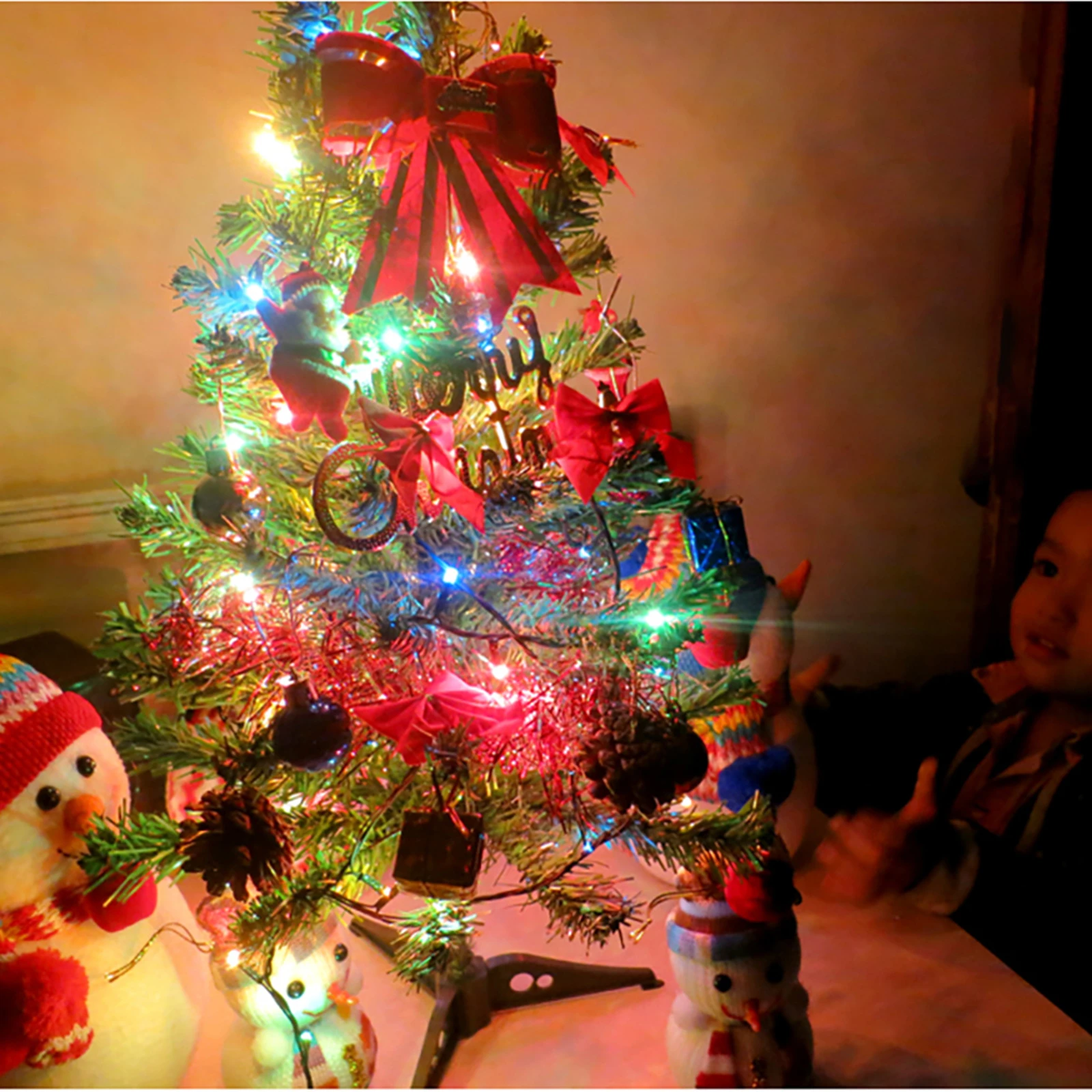 

25Pcs Mini Christmas Tree Solid Wood Foot LED Spherical Lights Xmas Party Ornament Desktop Decoration Gift Set