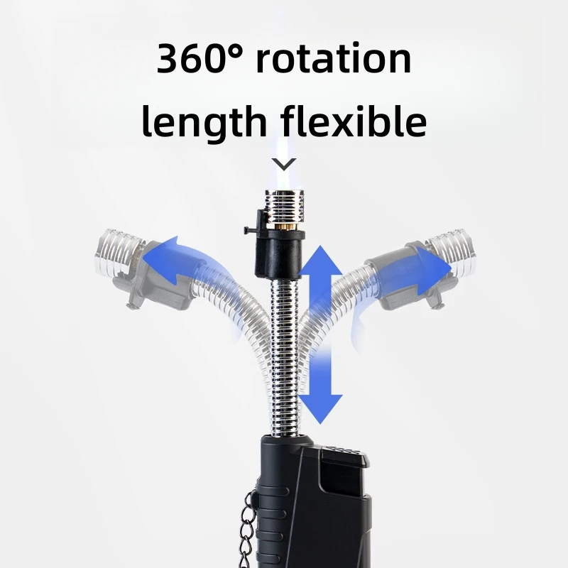 Outdoor Retractable 360° Flexible Lighter Jet Flame Windproof Inflatable Butane Gas Camping Gadgets Portable Smoking Accessories