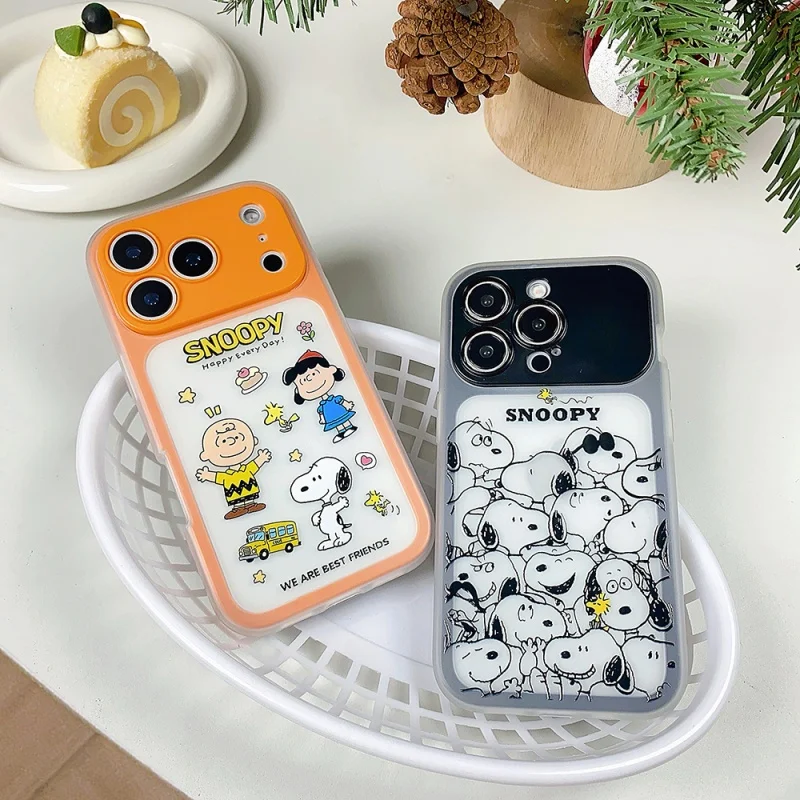 

Cute cartoon Happy Snoopy bus phone Case For iPhone 14 15 17 16 Pro Max Funny Snoopy sunglasses Clear 2 and 1 shockproof Cover﻿﻿