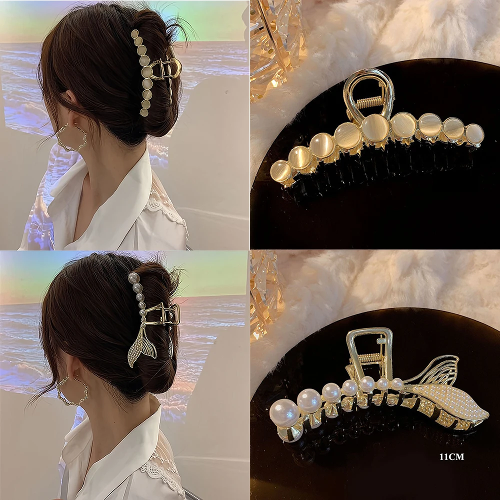 Shiny Rhinestone Crystal Opal Pearl Hair Claw Clips for Women Girl Geometric Metal Hair Crab Hairpins Headwear Hair Accessories