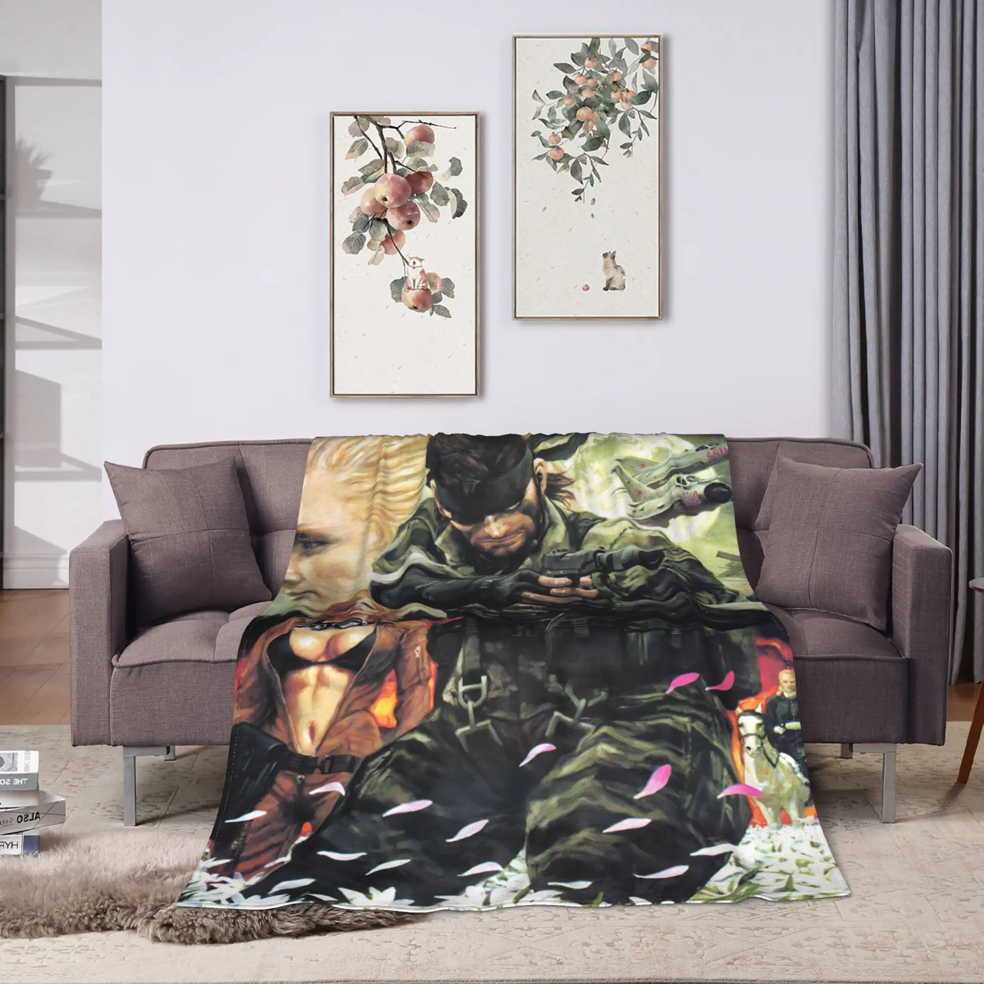 Metal Gear Solid Green Soldier Game Super Soft Blankets Travel Plush Throw Blanket Funny Home Decor Flannel Bedspread Bed Cover