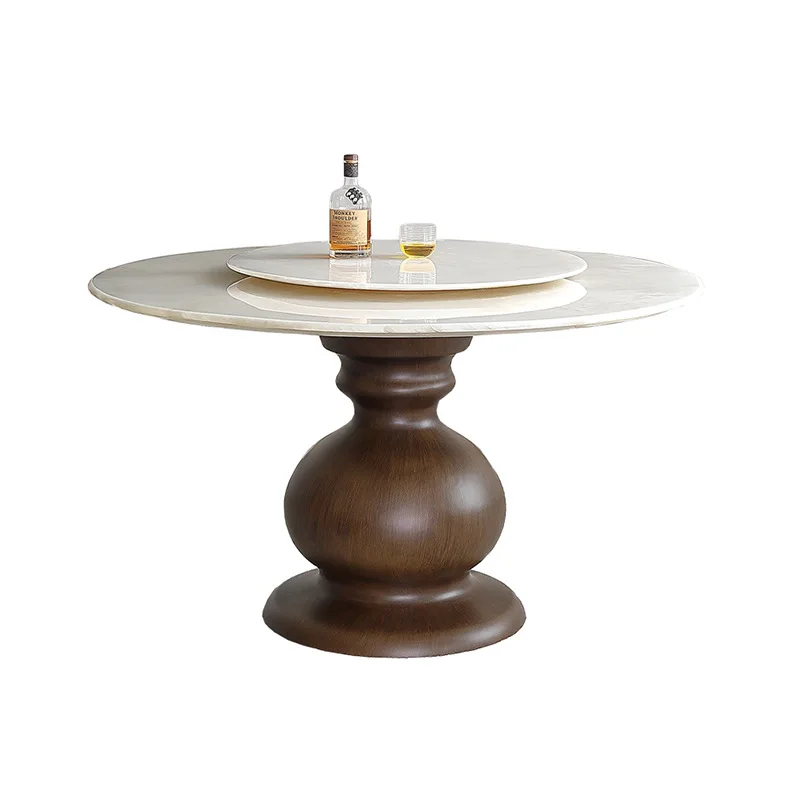 

Round with turntable solid wood gourd foot home restaurant dining table