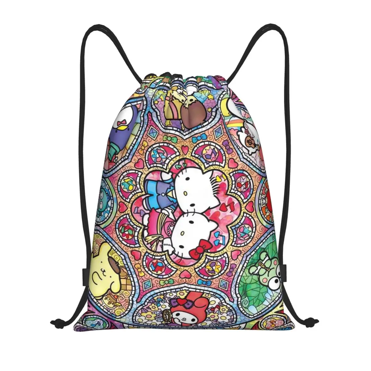 Sanrio Hello Kitty Melody Kuromi Drawstring Back Pack Bag Travel Storage Package Teenagers Beach Tote Bag School Sport Shoe Bag