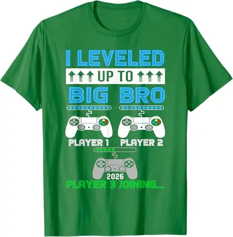 Leveled Up To Big Brother Again Big Brother Est 2026 Kids T-Shirt Pregnancy Announcement Saying Tee Boys Fashion Gamer Y2k Tops