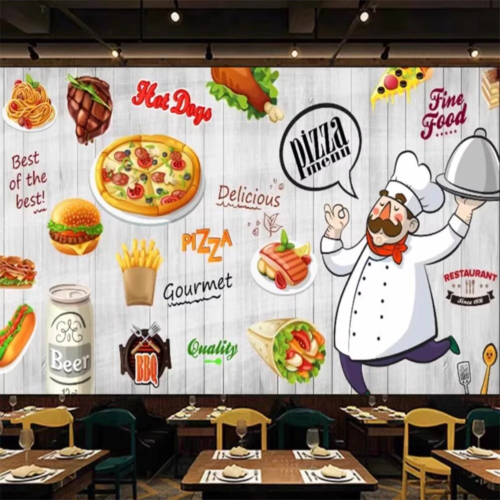 Customized pizza burger fried chicken shop self-adhesive wallpaper milk shop food shop mural wall paper background decoration