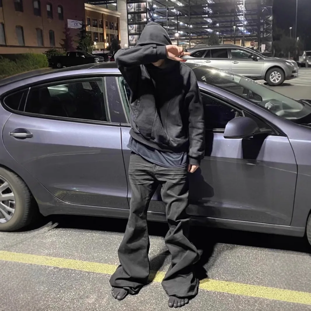 الرجال عارضة الجينز الأسود Bootcut السراويل واسعة الساق الجينز الرجال الجينز أوينز متوهج السراويل #5