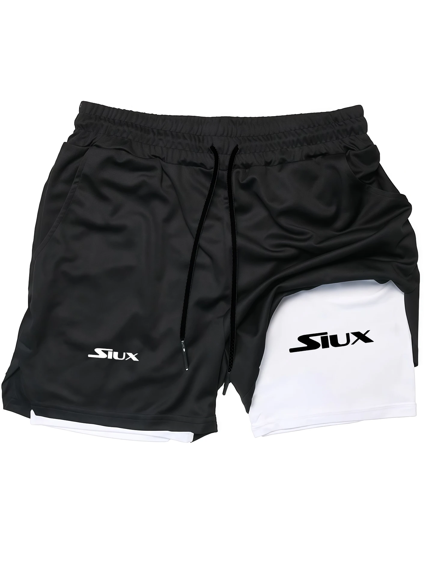 Herren Doppellagige Trainingsshorts Schnelltrocknende Atmungsaktive Workout-Hosen für Fitness Laufen Gym 5 Zoll Sportshorts mit Logo