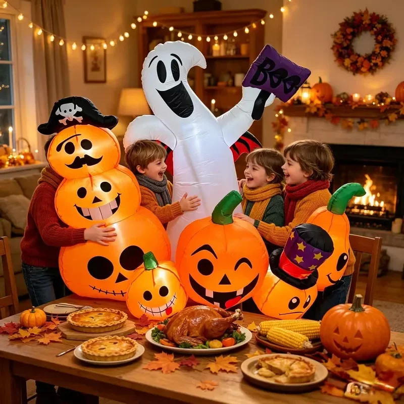 Inflatable Halloween Pumpkin Lantern PVC Blow Up Jack O Lantern Lighted Yard Decoration for Outdoor Party Garden Scene 127