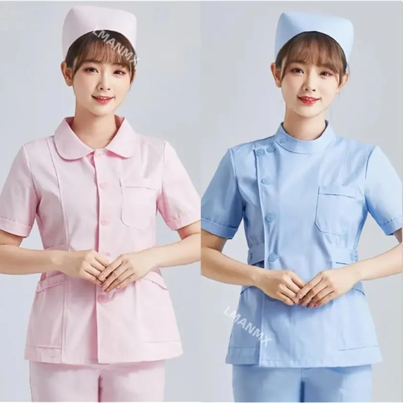 WAT White Short Sleeve Scrubs Uniforms Women Pet Grooming Clinic Nursing Clothes Workwear Nurse Scrub Work Pink Medical 2025 New