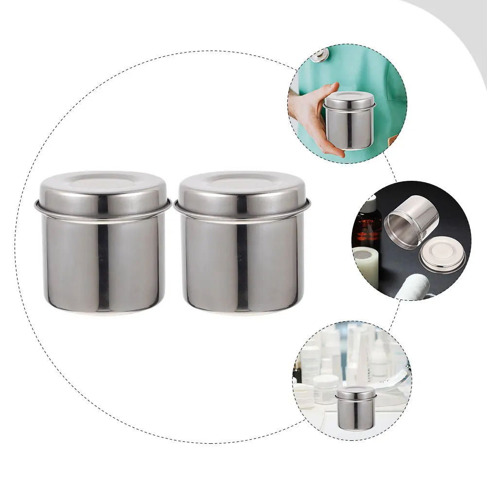 

2pcs Stainless Steel Ointment Jar With Lid Medical Gauze Container Holder For Cotton Balls Unguent Storage