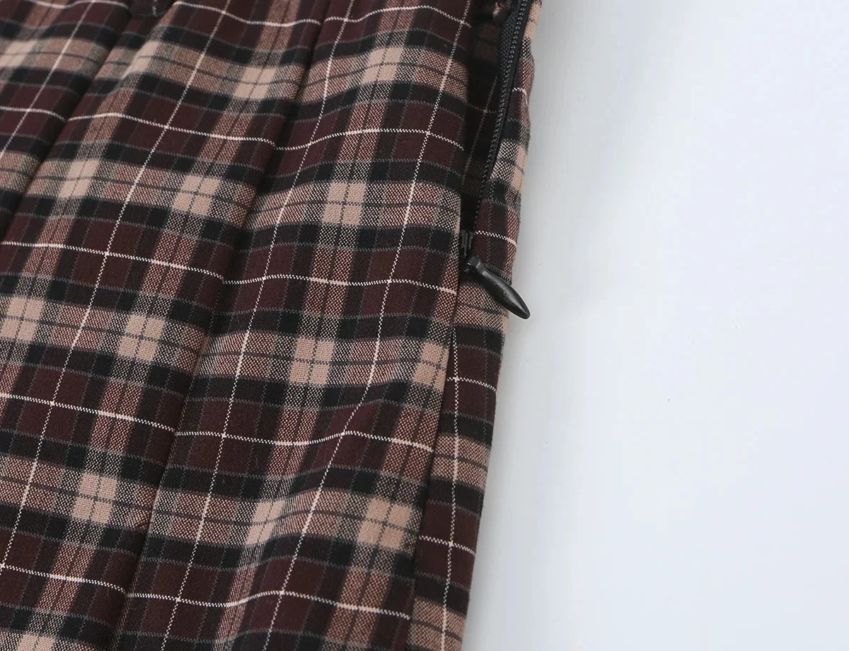 KONDALA Damen Vintage Lässiger Karierter Minirock-Anzug 2026 Herbst Trendiges Klassisches Retro-Set mit Stehkragen-Jacke und Weitgefalteten Culottes – Detail 19