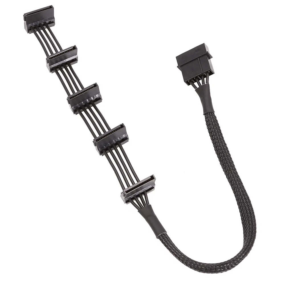High Quality 1 Pcs Practical Durable PC Server 4 pins IDE Molex 1 to 5 SATA Power Cable Adapter Splitter Cables 18AWG Black 40cm image 3