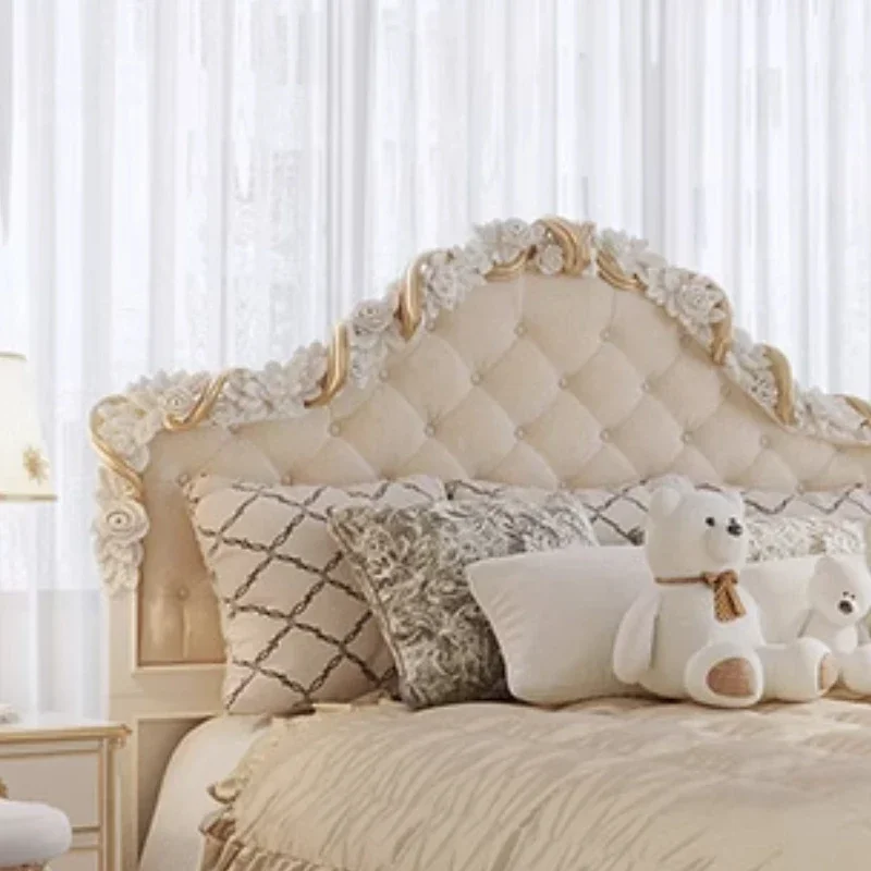 Light Luxury Modern Bed Solid Wood French Design Classic Fashionable Bed Confortable Headboard Cama De Casal Bedroom Furniture