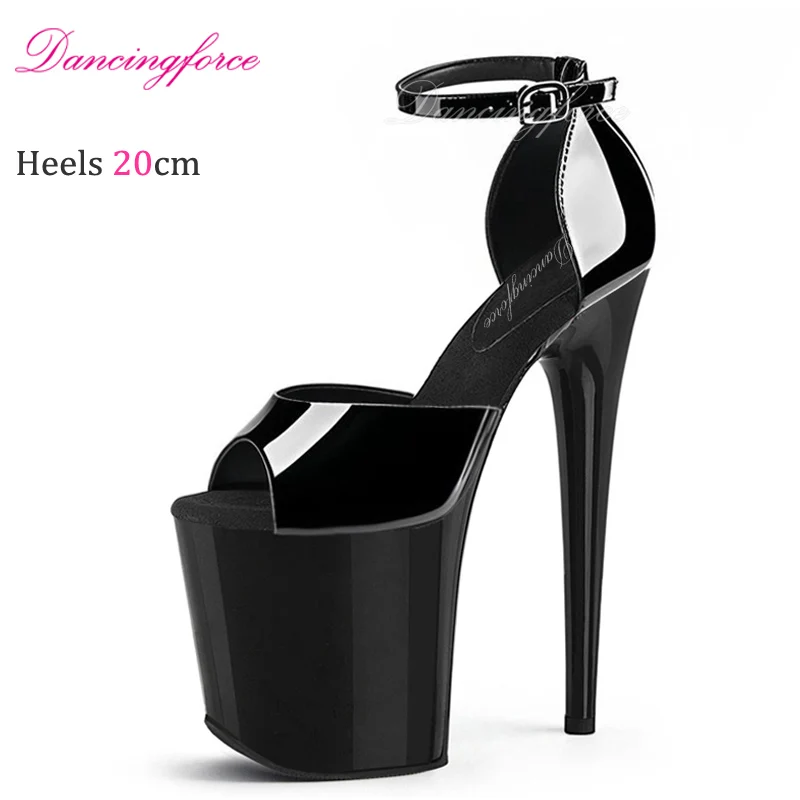 

20cm/8inchs Sexy Fetish New High-heeled Sandals Women Ankle Strap Black Stripper Pole Dance Dress Models Nightclub Shoes