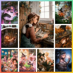 Witch Girl Fantasy Gothic Diamond Painting 5D DIY Art Mosaic Embroidery Cross Stitch Element Craft Set Bathroom Decoration Adult