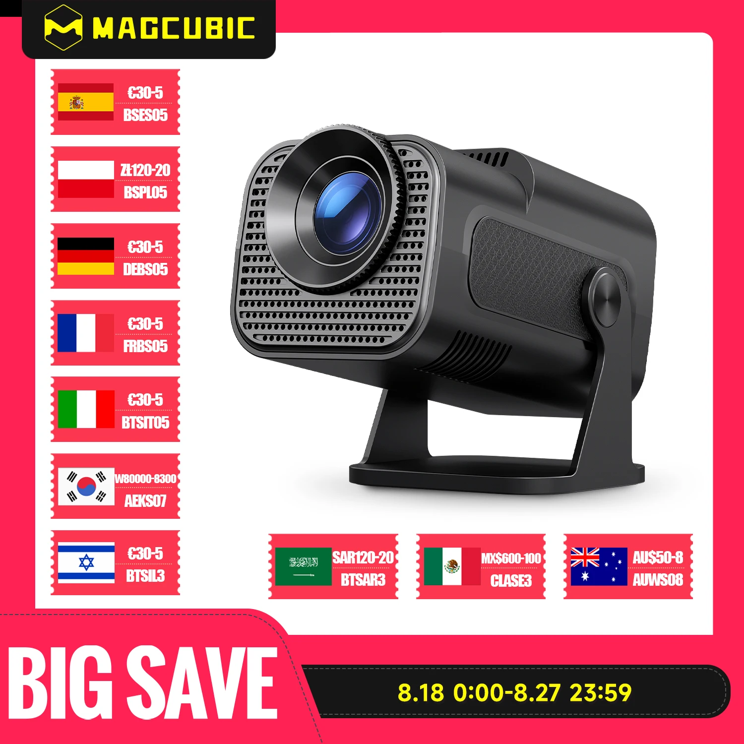 Magcubic HY320 Mini Newly Native 720P Android 11 4K Projector 300ANSI Wifi6 BT5.0 Cinema Outdoor Portable 180° Rotable Projector