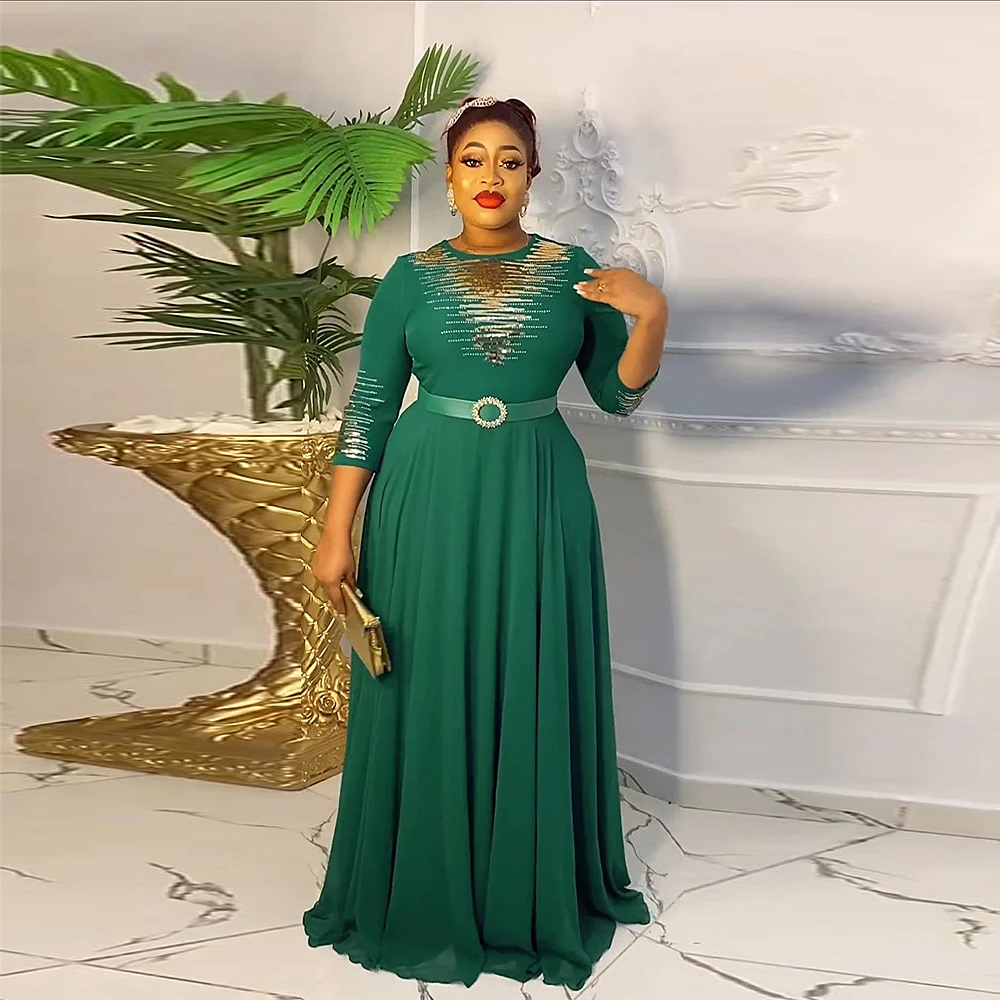 African Dresses for Women 2024 Plus Size Evening Party Long Dress Africa Clothing Elegant Kaftan Muslim Chiffon Maxi Dress