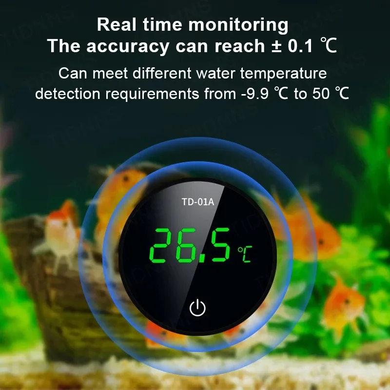 Newest Aquarium Thermometer LCD Digital External Thermometer Charging Type-C Fish Tank Mini Thermometer High Precision -9.9-50℃