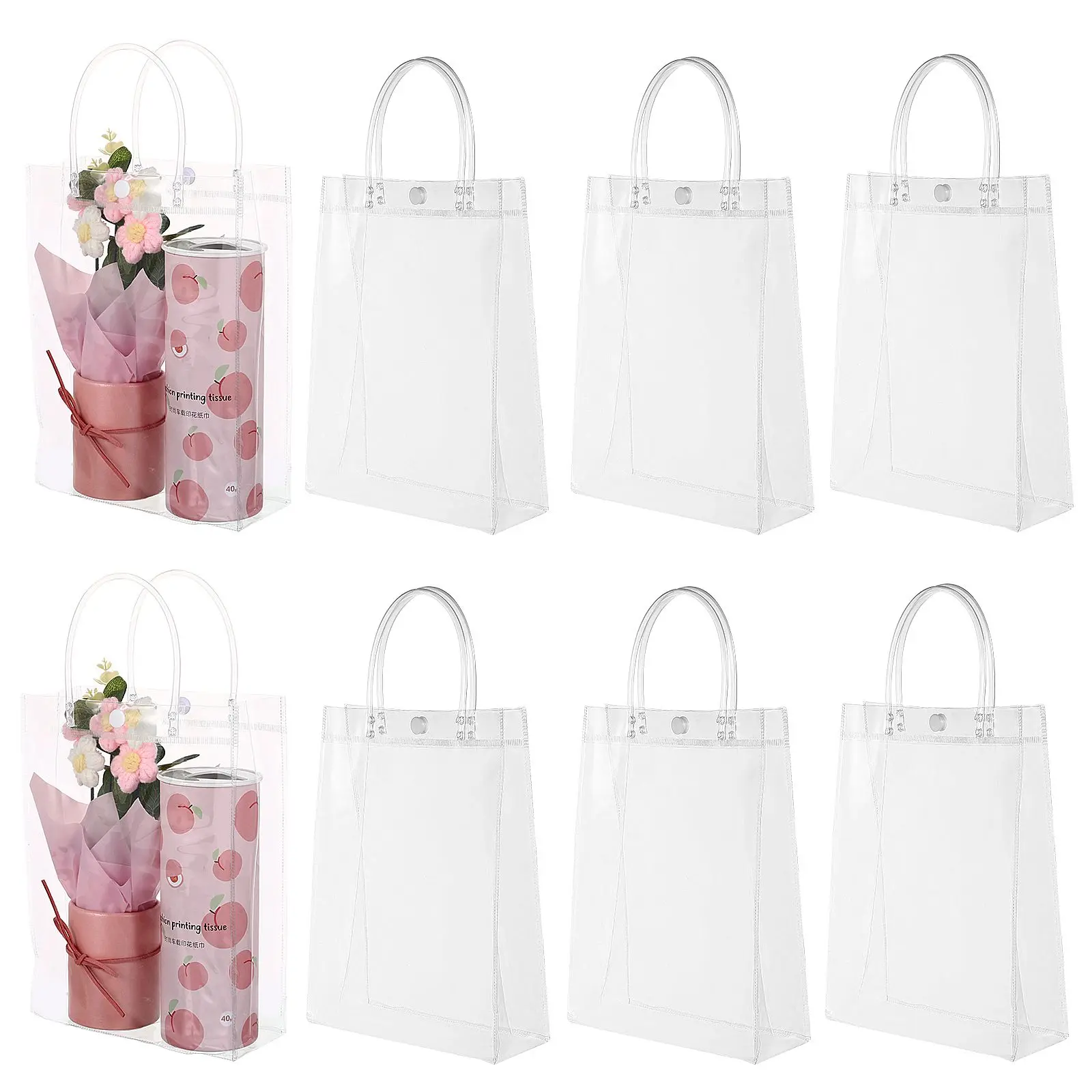 

8 Transparent Gift Bags Clear PVC Present Pouches With Handles Spacious Sturdy Candy Treat Snack Wrapping Bags For Gifts