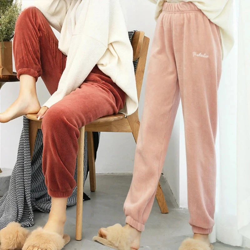 

Women Winter Plush Fleece Pajama Pants Warm Thick Thermal Lounge Pants Cozy Home Sleepwear Elastic Waist Comfortable Bottoms