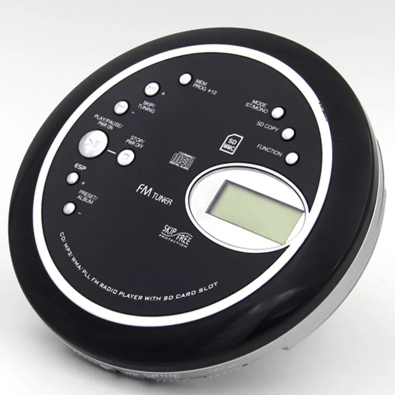 

Portable CD Walkman Music Player Supports MP3 WMA CDR Format Disc FM Radio Repeat Bass Boost Shockproof 3.5mm Headset LCD Screen