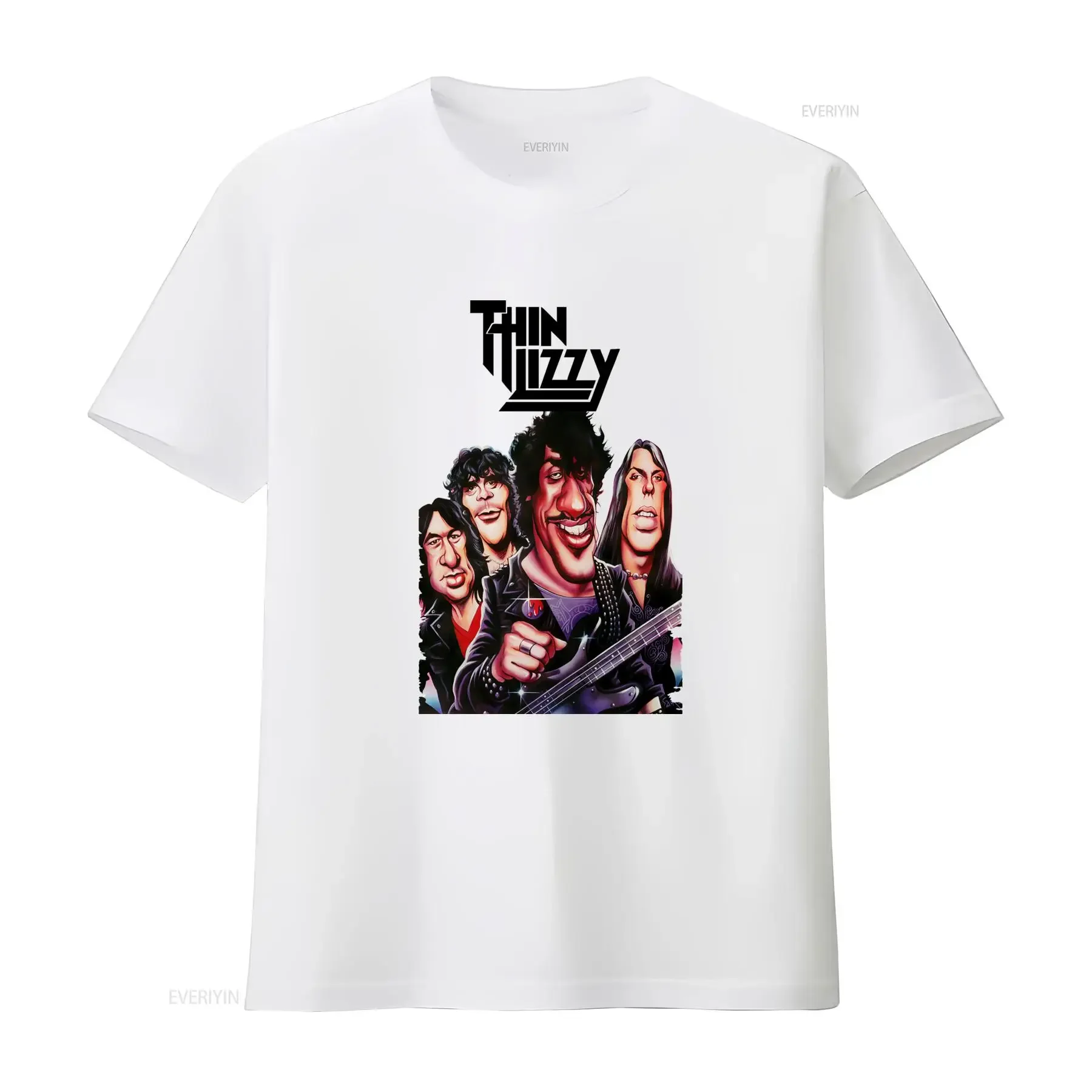 Thin Lizzy Members Caricature Phil Lynott Cotton T Shirt Regular Size M 4XL vintage Washed Unisex Stretched Stylish Slightly