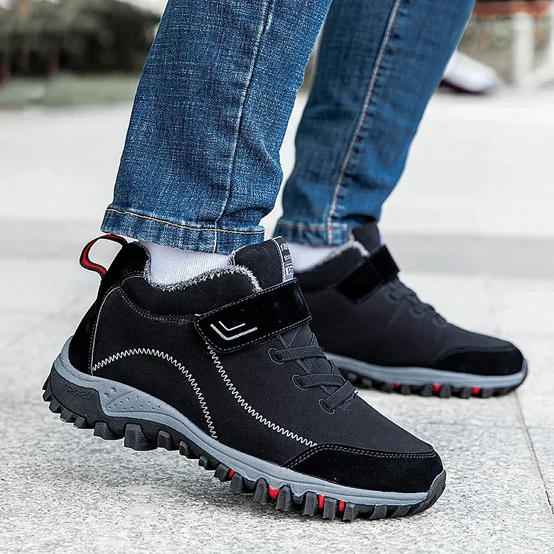 Brand Winter Men Suede Work Shoes Fur Warm Ankle Boots Outdoor Non-slip Men's Boots Men Waterproof Snow Boots Big Size 36-48