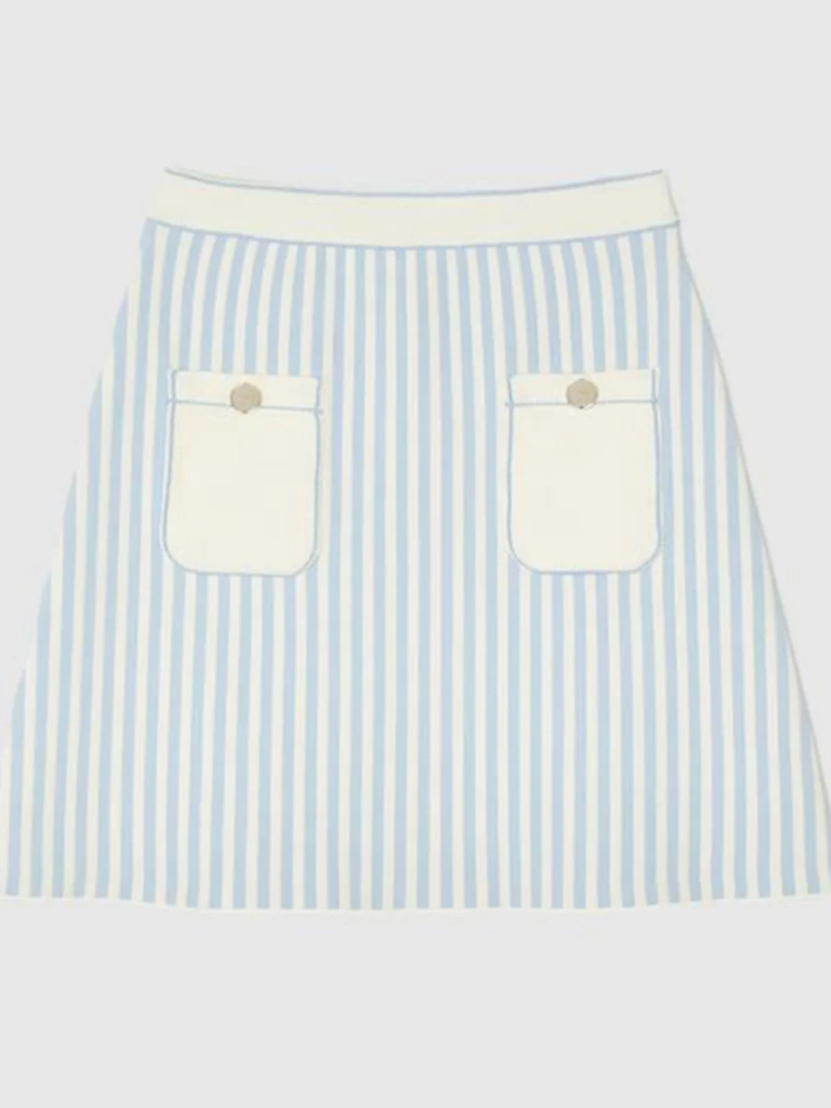 

MaSandeS Blue Striped A-Line Knitted Skirt High Waist Commuter Sle ort Skirt for Young Women Summer New Arrival