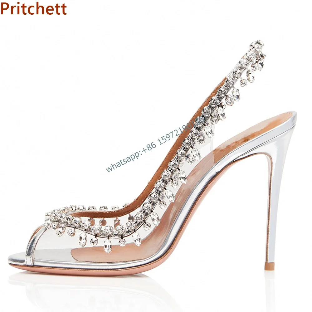 12-centymetrowe sandały z kryształowymi frędzlami w różnych kolorach Peep Toe Thin Heels Slip On Rhinestone Shoes Women Slingback Party Sexy Dress