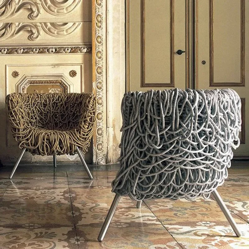 

Sofa chair Italian light luxury designer single chair rope woven chair casual armchair
