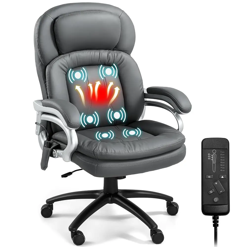 

Big And Tall Office Chair, Heavy Duty Massage Chair With 6 Points Vibration And Heat, Extra Wide Seat Executive Ergonomic Comfy