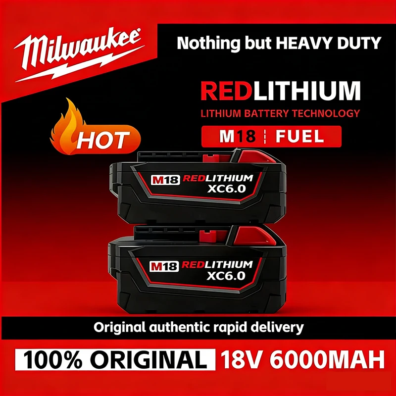 

2026 new Milwaukee M18 6.0Ah 5.0Ah Battery, 18V RED Lithium-Ion Replacement Battery for 48-11-1860 2604-22 M18 Power Tools