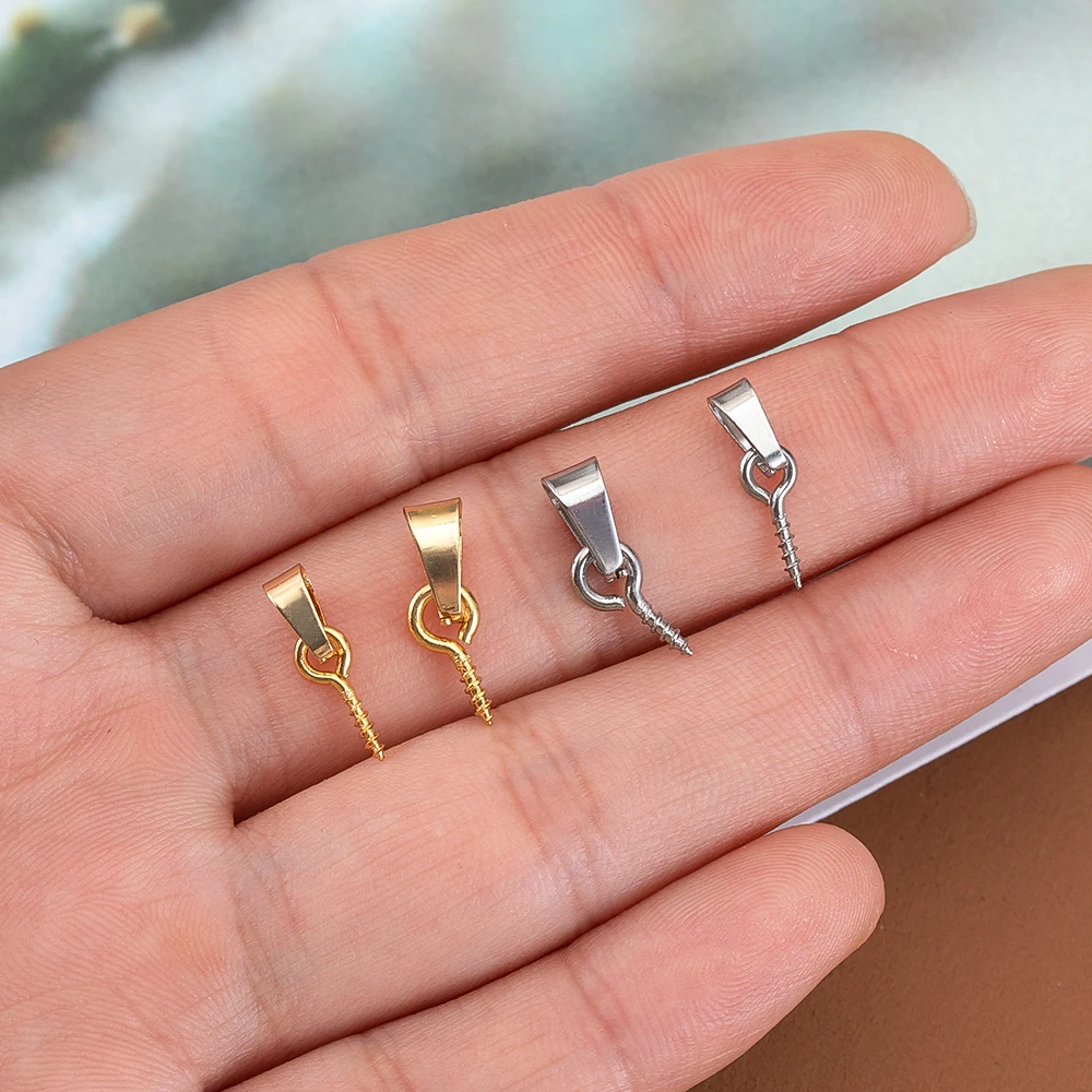 20Pcs Steel Pendant Bail Pinch Clip with Screw Eye Pin DIY Jewelry Making Findings Necklace Charms Connector 3x7mm 4x9mm