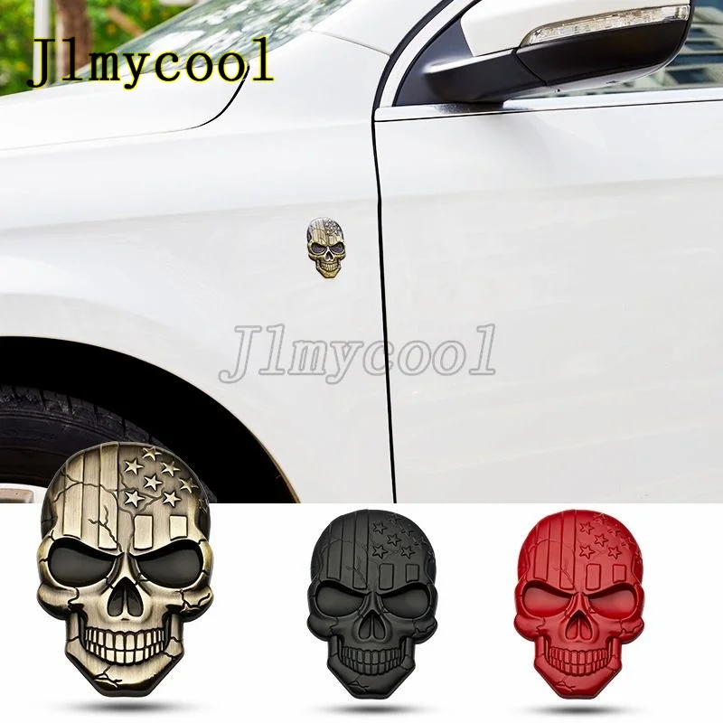 3D Metal Skeleton Skull Head logo Devil's skull Head Pirate Head logo Body Sticker Car Rear Emblem Decal Car accessories