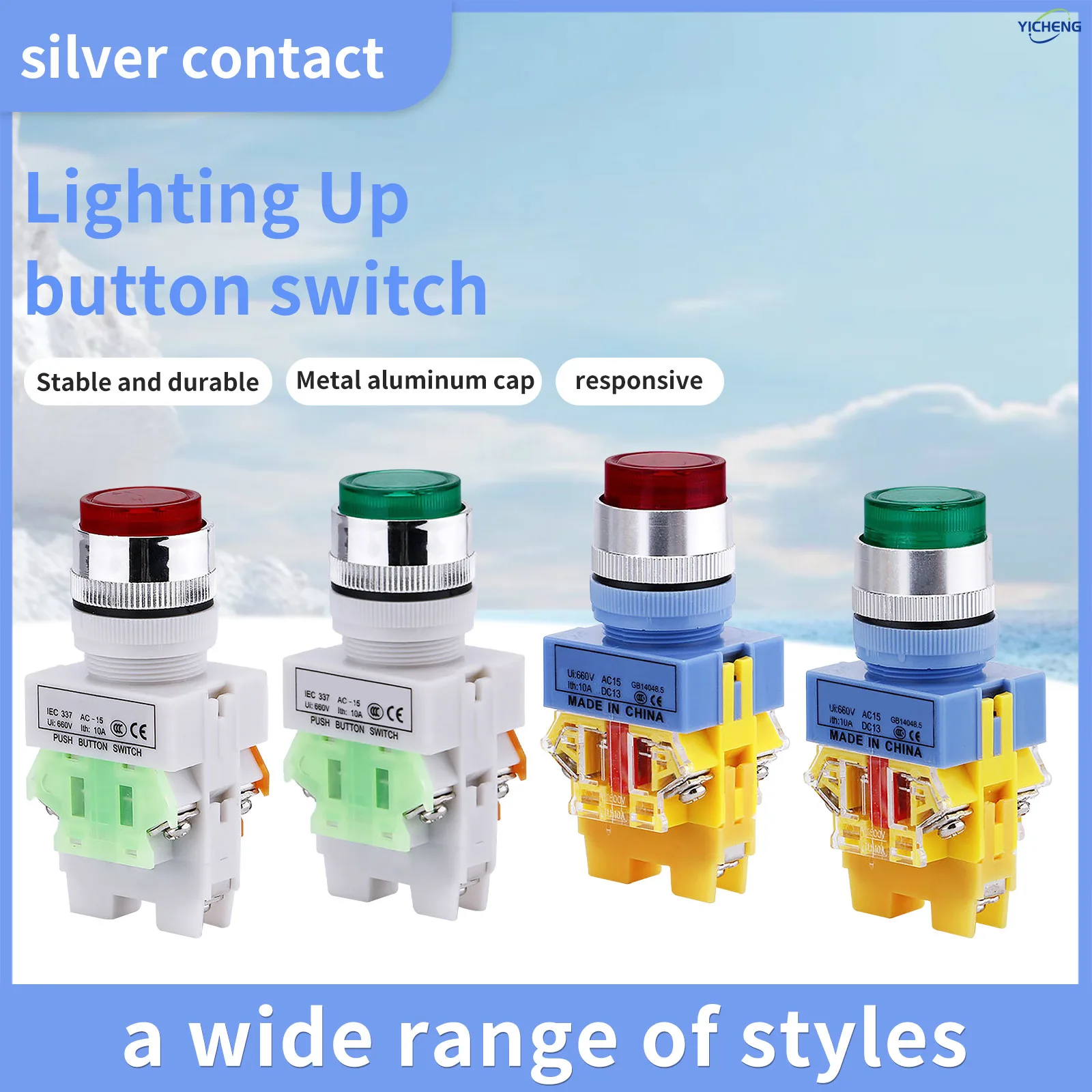 10Pcs 22MM Momentary/self-locking Push Button Switch,Control the power button switch,LED Light 12V 24V 110V 220V 380V optional