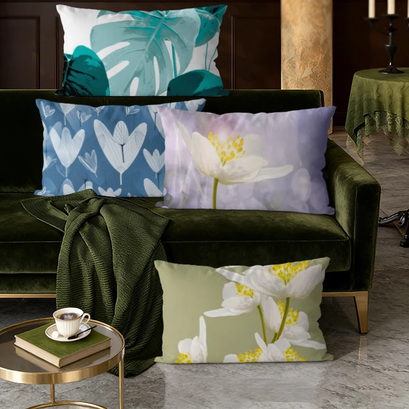 Lendenkissenbezüge mit Blumen- und Tropenmuster, geeignet für Sofa, Schlafzimmer, Auto, Kissenbezug, rechteckiges Rückenkissen