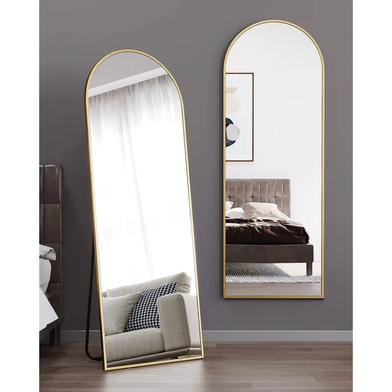 Floor Mirror, Full Length Mirror with Bracket, Arched Wall Mirror, Full Length, Gold Freestanding Floor, Bedroom