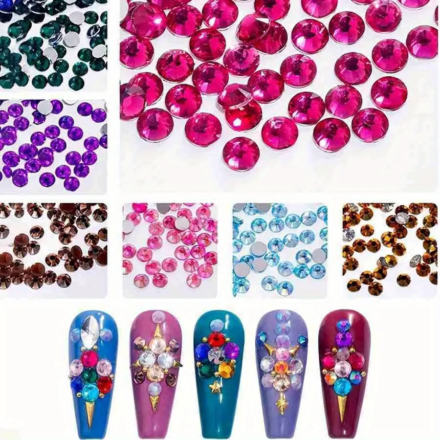 3500Pcs Acrylic Round Resin Flat Bottom Color 3D Glitter Gems Rhinestones DIY 3D Nail Art Decoration Manicure DIY Design Accesso