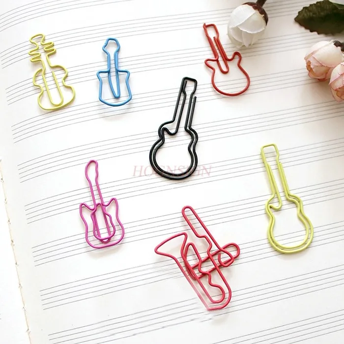 10pcs color electric guitar, violin, trombone shaped metal paper clip, bookmark clip, bill music clip