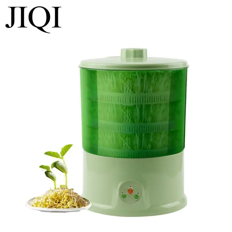 JIQI Intelligent Bean Sprouts Maker 2/3 Layer Automatic Electric Germinator Thermostat Green Vegetable Seed Growth Bucket 220V