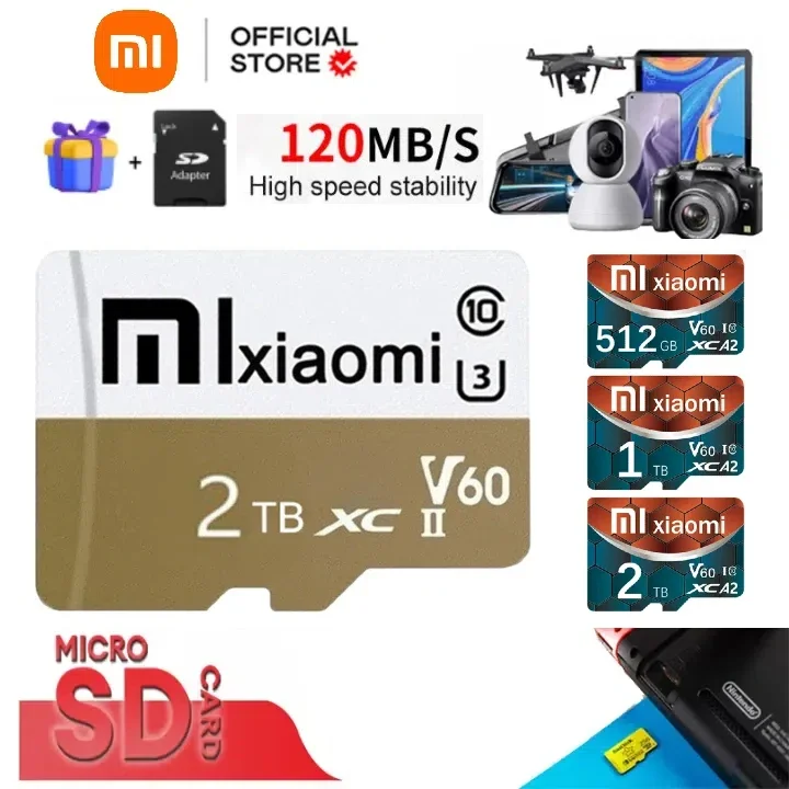 Xiaomi-Carte SD Micro Mini TF de grande capacité, cartes mémoire d'origine, carte Flash haute vitesse pour ordinateur de bureau et caméra, 2 To, 1 To, 256 Go, 512G