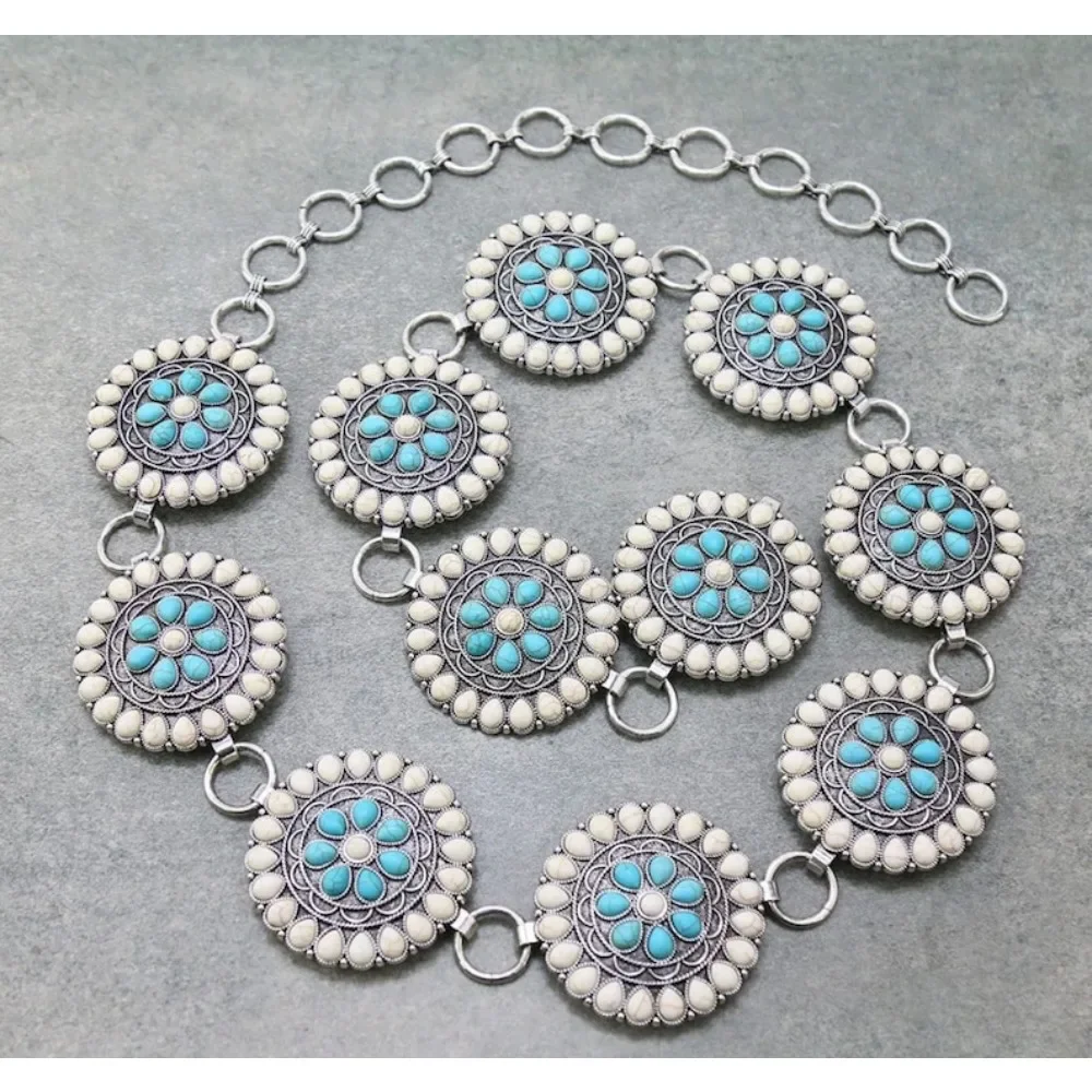 

Round Flower Turquoise Western Belt