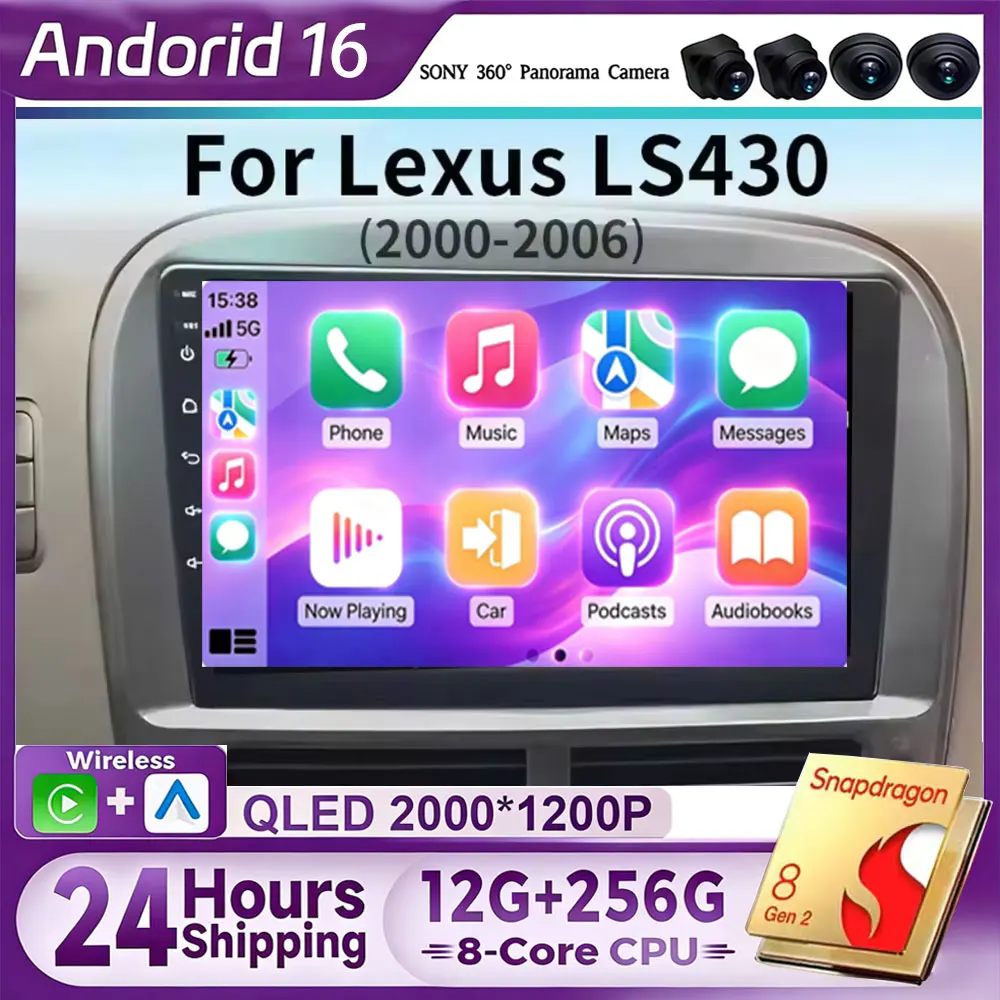 Wireless CarPlay Android Auto for Lexus LS430 01-06 with Mirror Link AirPlay Car Play Android 16 CarPlay&Android Auto Car Stereo