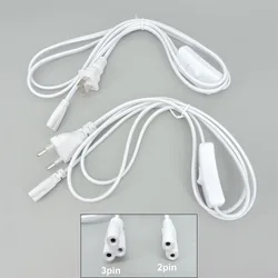 2 3 pin hole AC EU US Plug Switch Cable T5 T8 LED Tube Power supply Charging extension Wire ON/OFF Connector Lighting Accessory