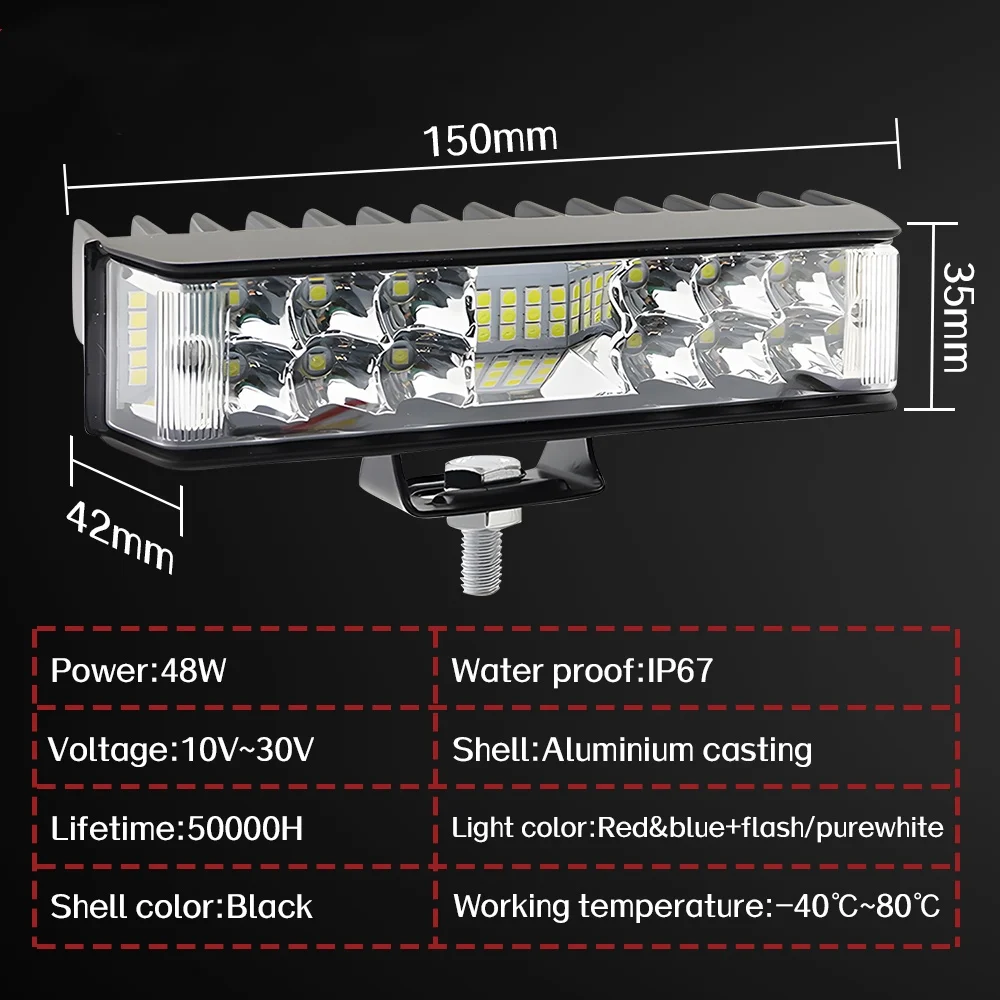 White Red Blue Flashing LED Headlights For Off-road use Vehicle Work Lights Motorcycle Spotlights Modify Long Strip Headlights