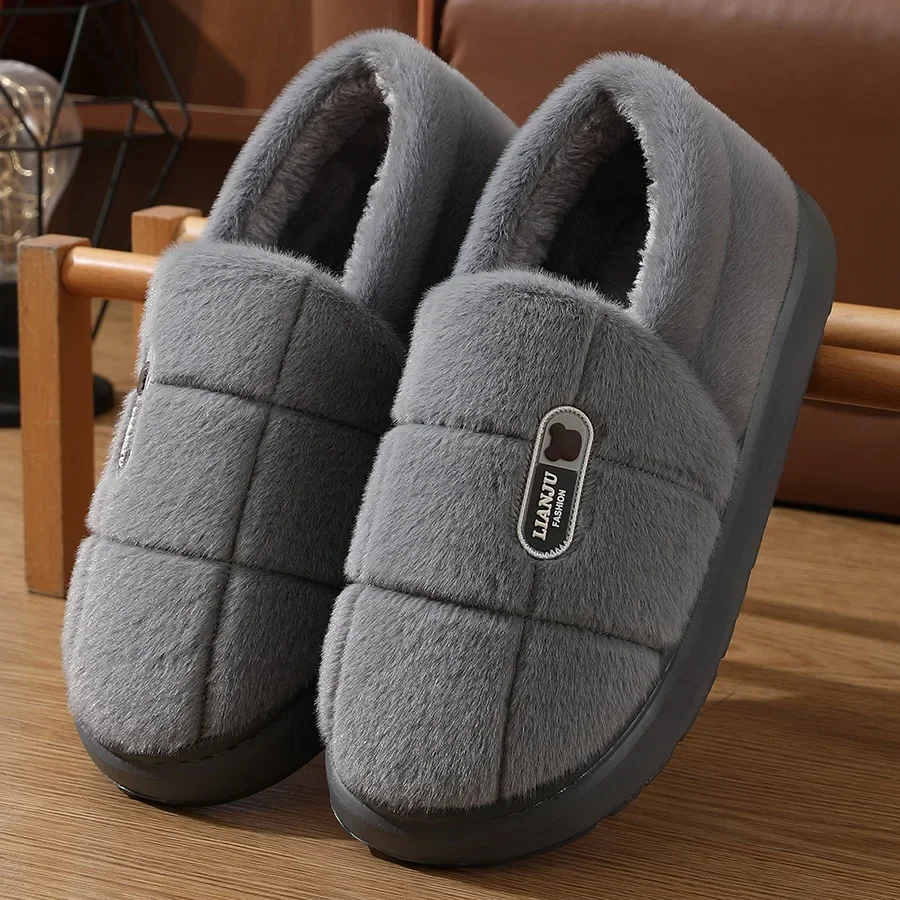 2025 New Plus Size Women's Cotton Slippers Winter Warm Thick Bottom Fleece Slippers 45 46 47 48 Cotton Drag Shoes For Men