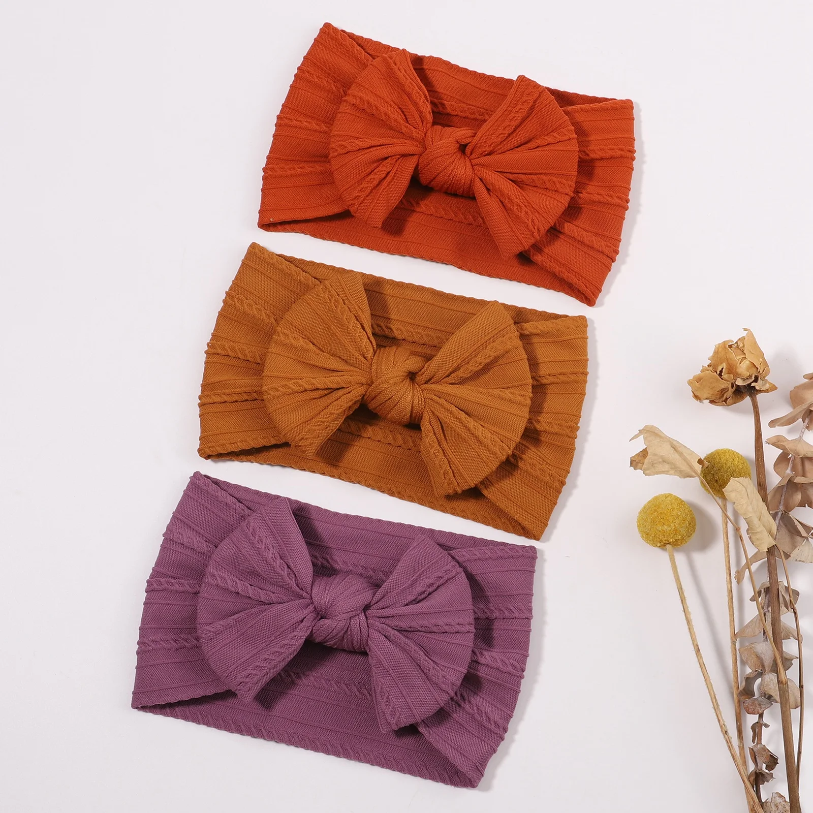 Hot PANTONE Autumn Color Bows Headband for Baby Girls Elastic Hair Band Cotton Bowknot Turban Kids Headwear Hair Accessories